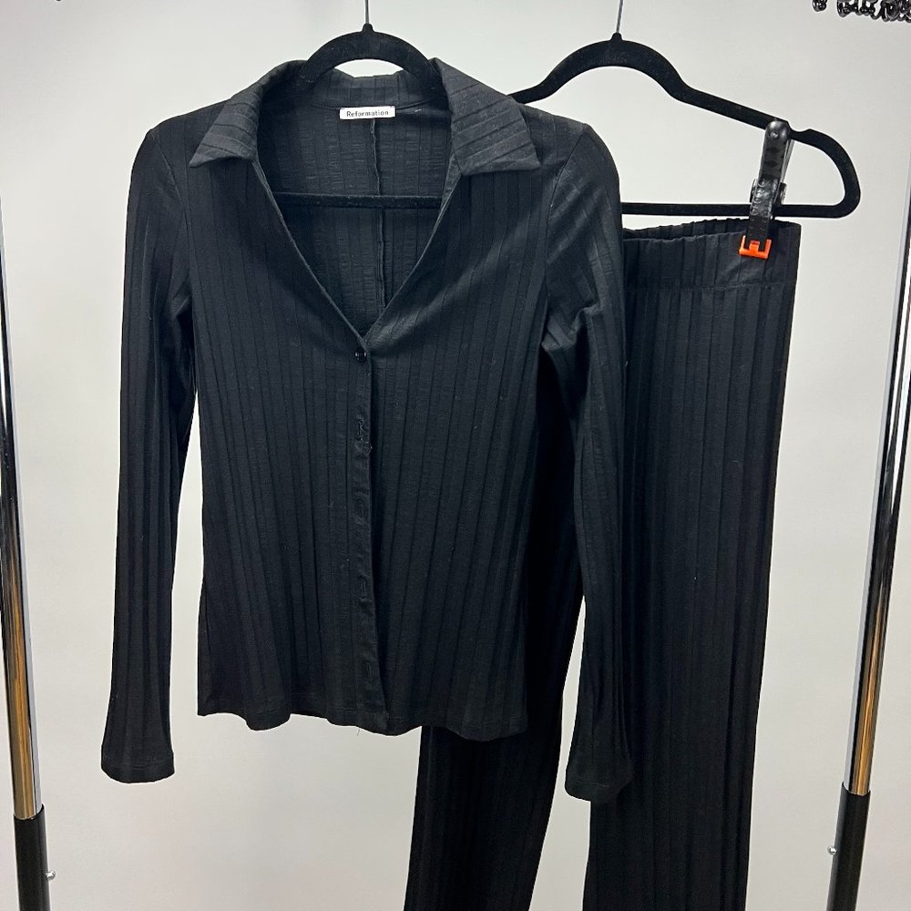 Reformation Ribbed & Buttoned Knit Set
